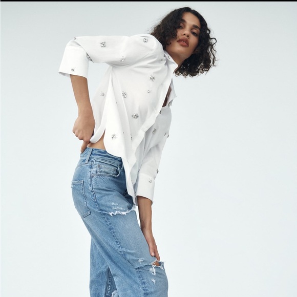 NWT ZARA Jewel Poplin Shirt - Picture 4 of 8